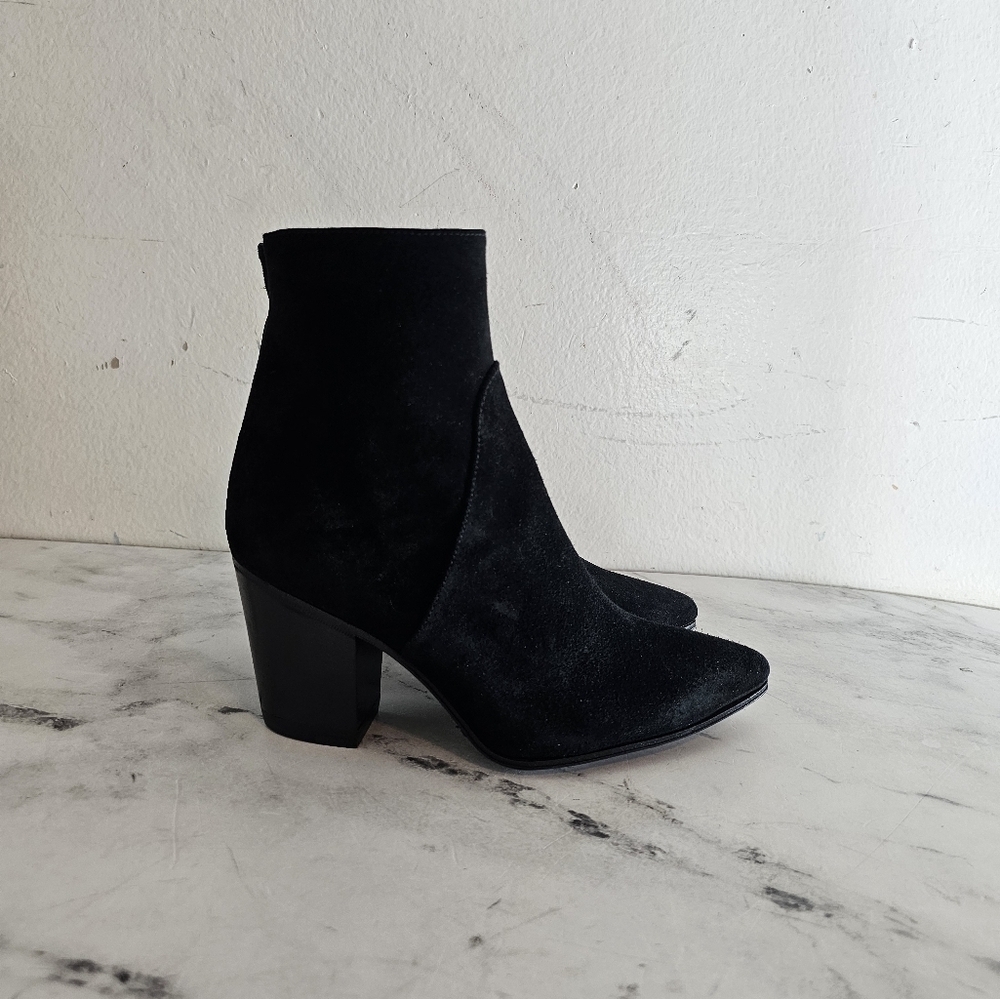Alumnae Crosta Nero Black Suede Pointed Toe Heeled Ankle Boots 5.5 NWT - Picture 2 of 8